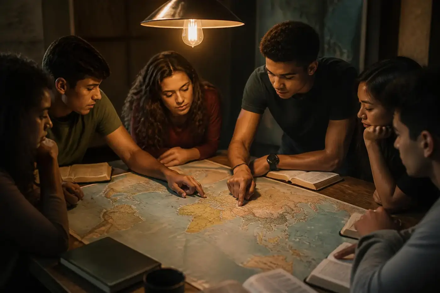 Jovens em adoração ao pôr do sol